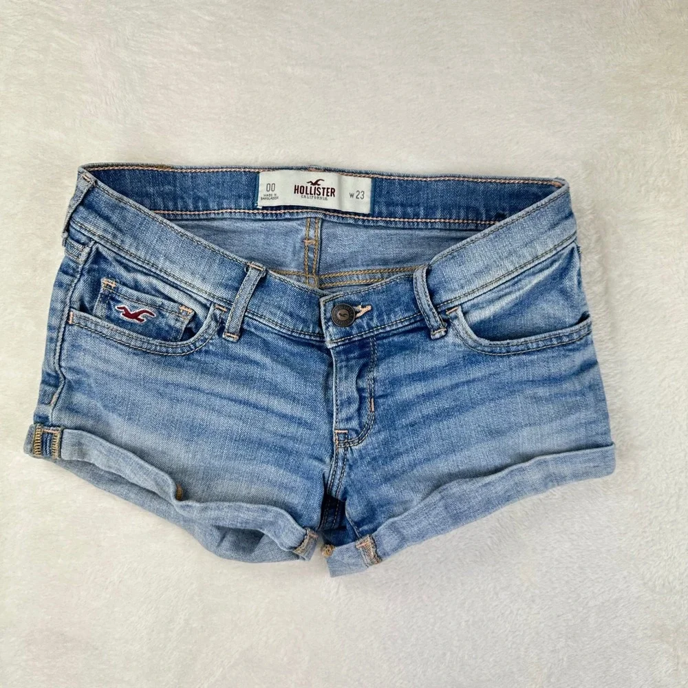 Hollister Denim Shorts Womens 00 Low Rise 23 Blue Cuffed Mini Micro Jean Shorts